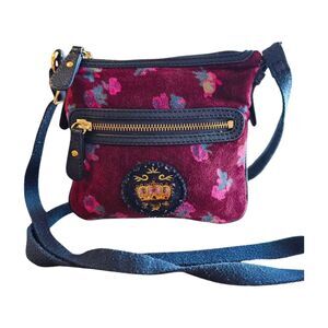 VINTAGE Juicy Couture BAG Pink/Purple MINI CROSSBODY Velvet/Velour Y2K FLORAL